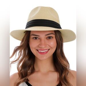 Simplicity Wide Brim Straw Panama Sun Hat🖤